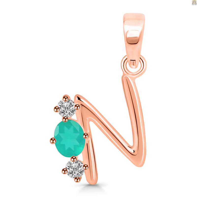 Green Onyx & White Topaz Alphabet N Pendant GRO-RDA-66.