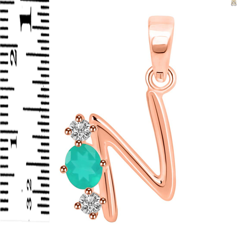 Green Onyx & White Topaz Alphabet N Pendant GRO-RDA-66.