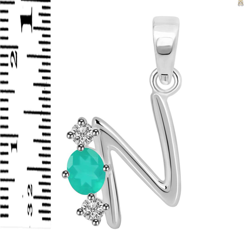 Green Onyx & White Topaz Alphabet N Pendant GRO-RDA-66.