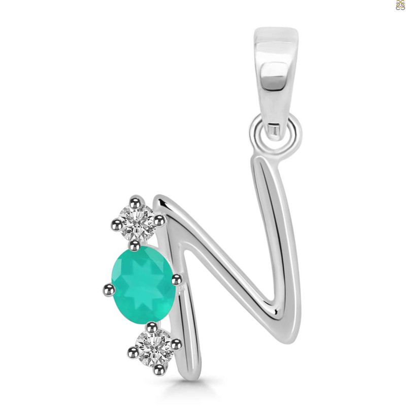Green Onyx & White Topaz Alphabet N Pendant GRO-RDA-66.
