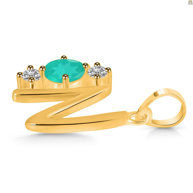 Green Onyx & White Topaz Alphabet N Pendant GRO-RDA-66.