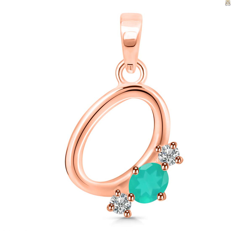Green Onyx & White Topaz Alphabet O Pendant GRO-RDA-67.