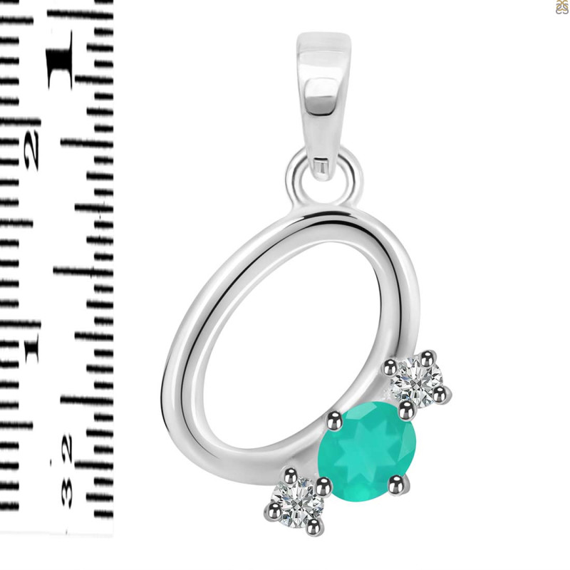 Green Onyx & White Topaz Alphabet O Pendant GRO-RDA-67.