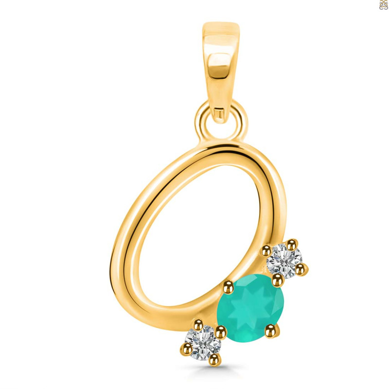 Green Onyx & White Topaz Alphabet O Pendant GRO-RDA-67.