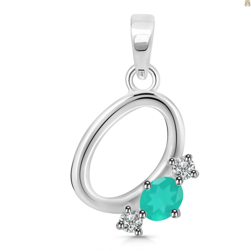 Green Onyx & White Topaz Alphabet O Pendant GRO-RDA-67.