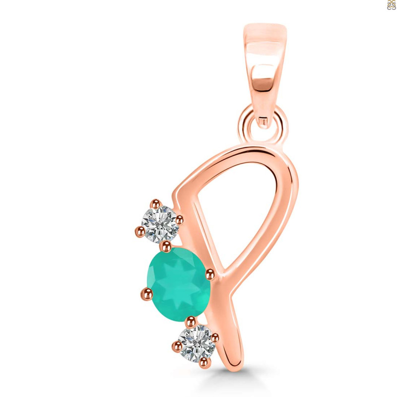 Green Onyx & White Topaz Alphabet P Pendant GRO-RDA-68.