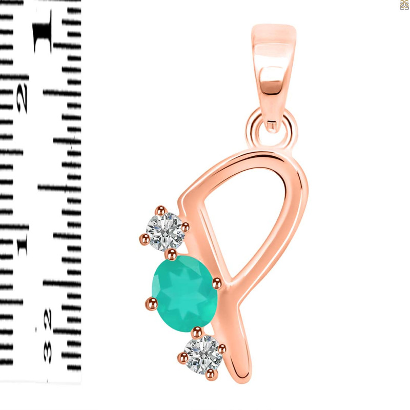 Green Onyx & White Topaz Alphabet P Pendant GRO-RDA-68.