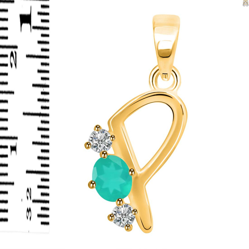 Green Onyx & White Topaz Alphabet P Pendant GRO-RDA-68.