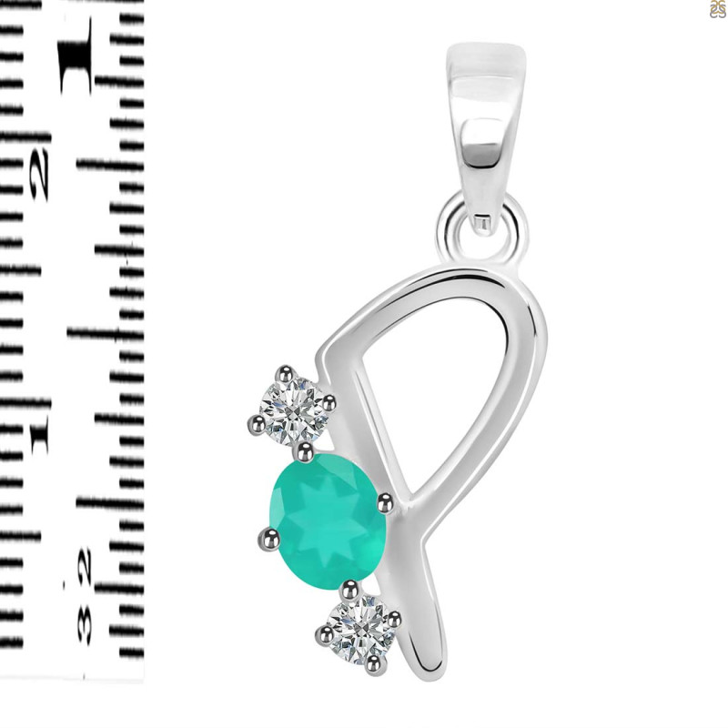 Green Onyx & White Topaz Alphabet P Pendant GRO-RDA-68.