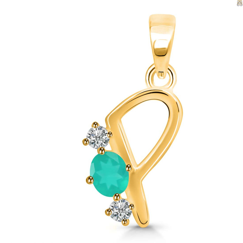 Green Onyx & White Topaz Alphabet P Pendant GRO-RDA-68.