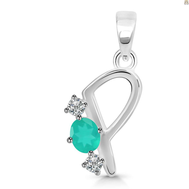 Green Onyx & White Topaz Alphabet P Pendant GRO-RDA-68.