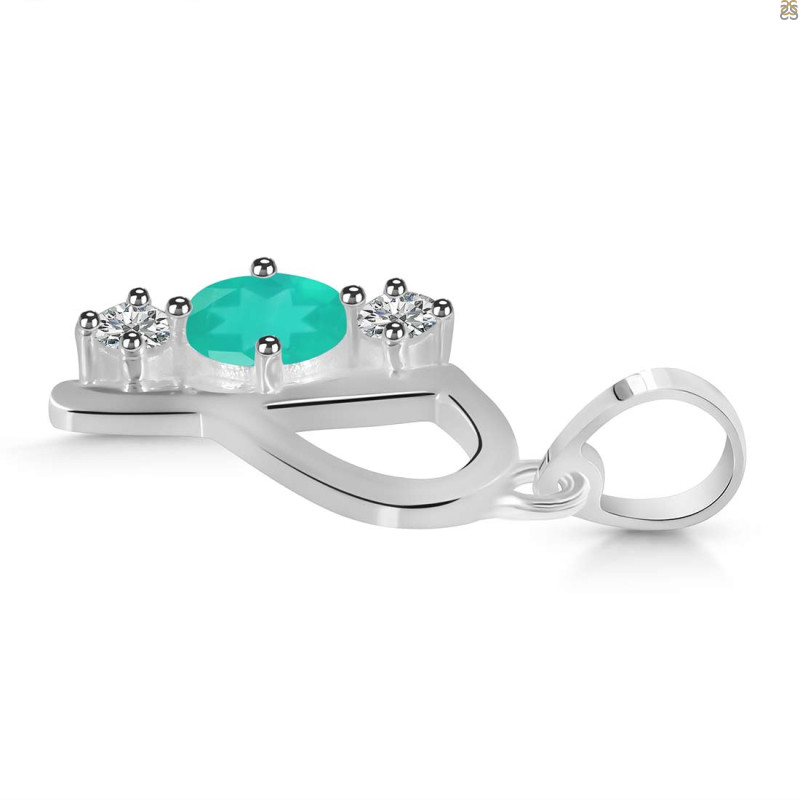 Green Onyx & White Topaz Alphabet P Pendant