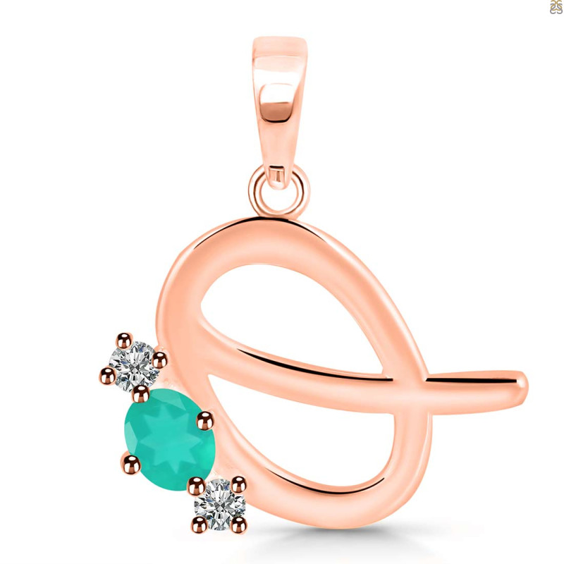 Green Onyx & White Topaz Alphabet Q Pendant GRO-RDA-69.
