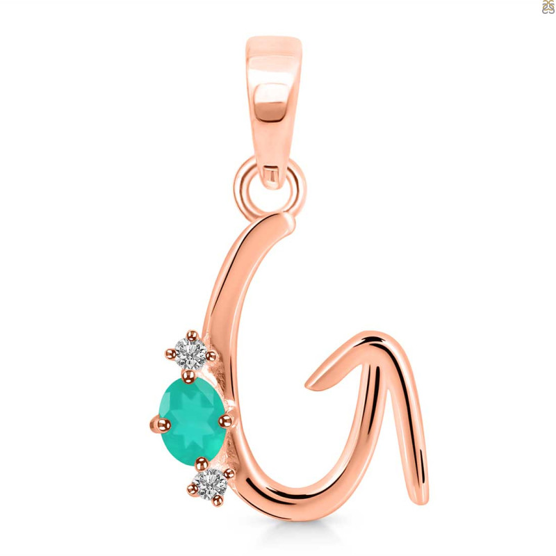 Green Onyx & White Topaz Alphabet G Pendant GRO-RDA-7.