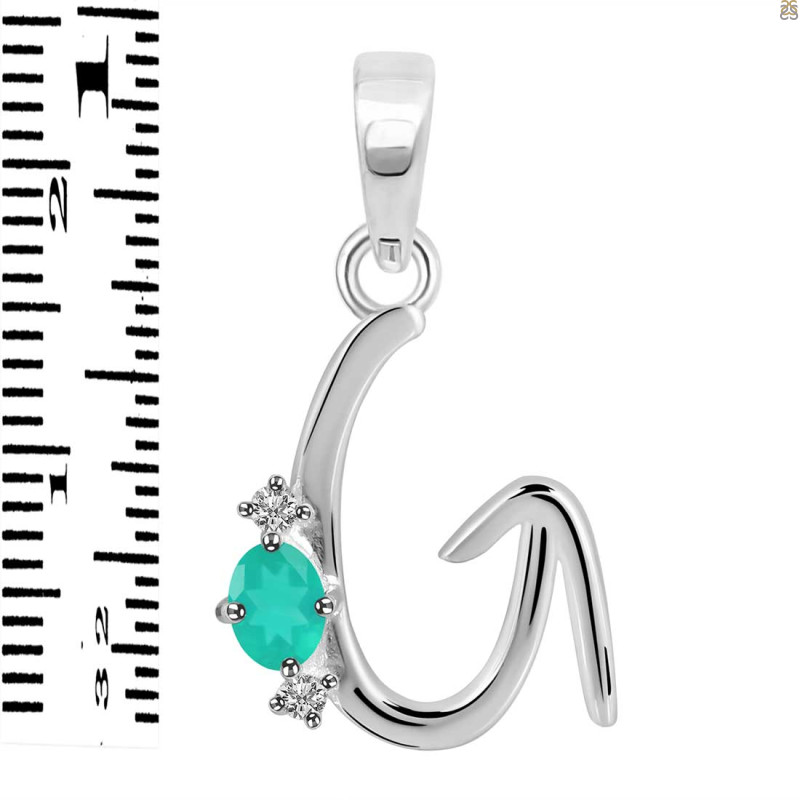 Green Onyx & White Topaz Alphabet G Pendant GRO-RDA-7.
