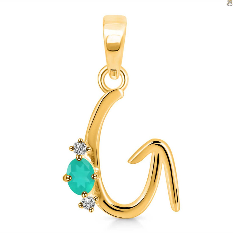 Green Onyx & White Topaz Alphabet G Pendant GRO-RDA-7.