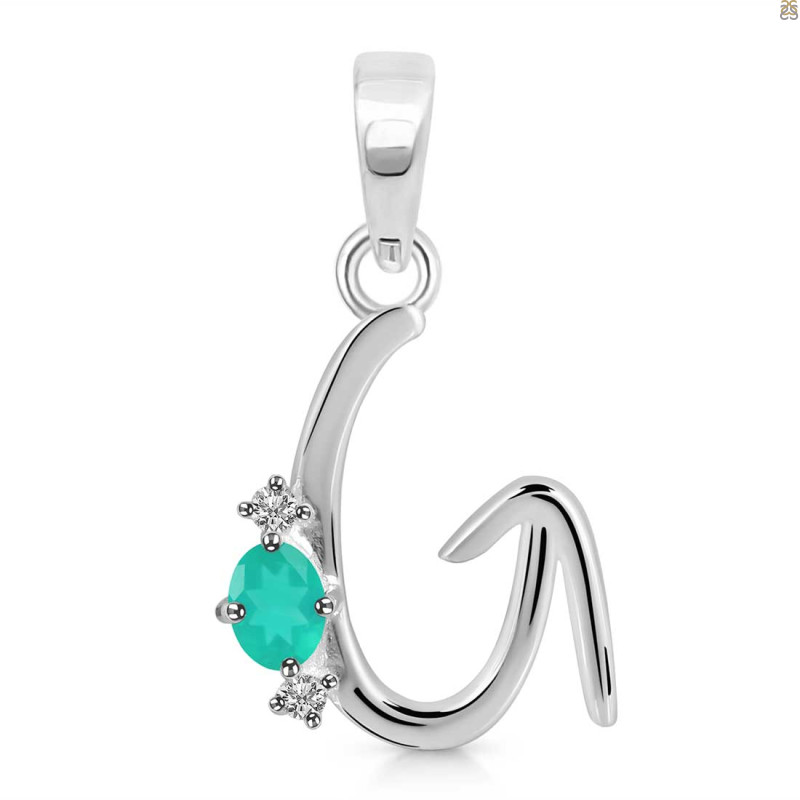 Green Onyx & White Topaz Alphabet G Pendant GRO-RDA-7.