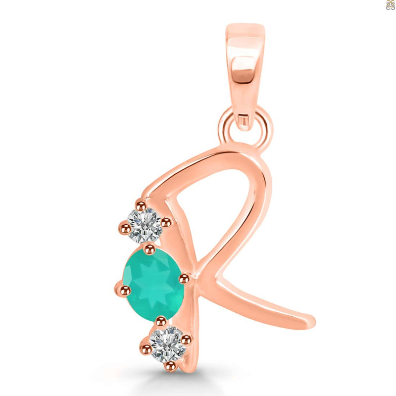 Green Onyx & White Topaz Alphabet R Pendant GRO-RDA-70.