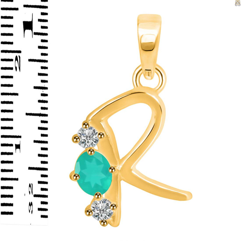 Green Onyx & White Topaz Alphabet R Pendant GRO-RDA-70.