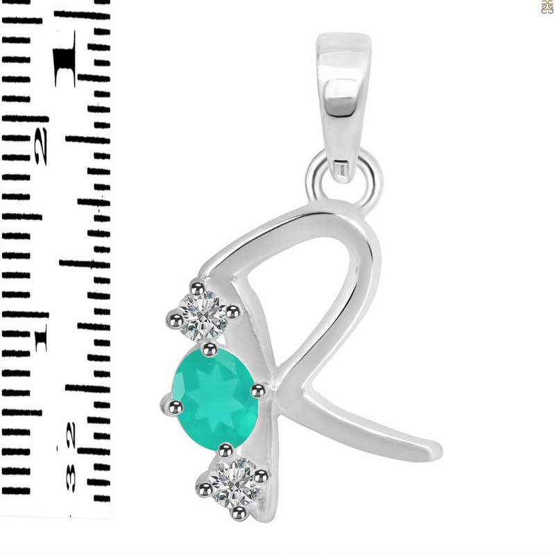 Green Onyx & White Topaz Alphabet R Pendant GRO-RDA-70.