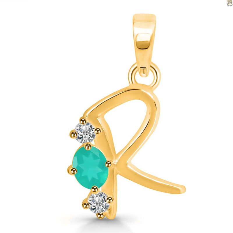 Green Onyx & White Topaz Alphabet R Pendant GRO-RDA-70.