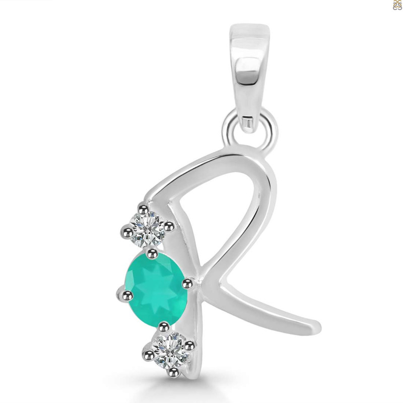 Green Onyx & White Topaz Alphabet R Pendant GRO-RDA-70.