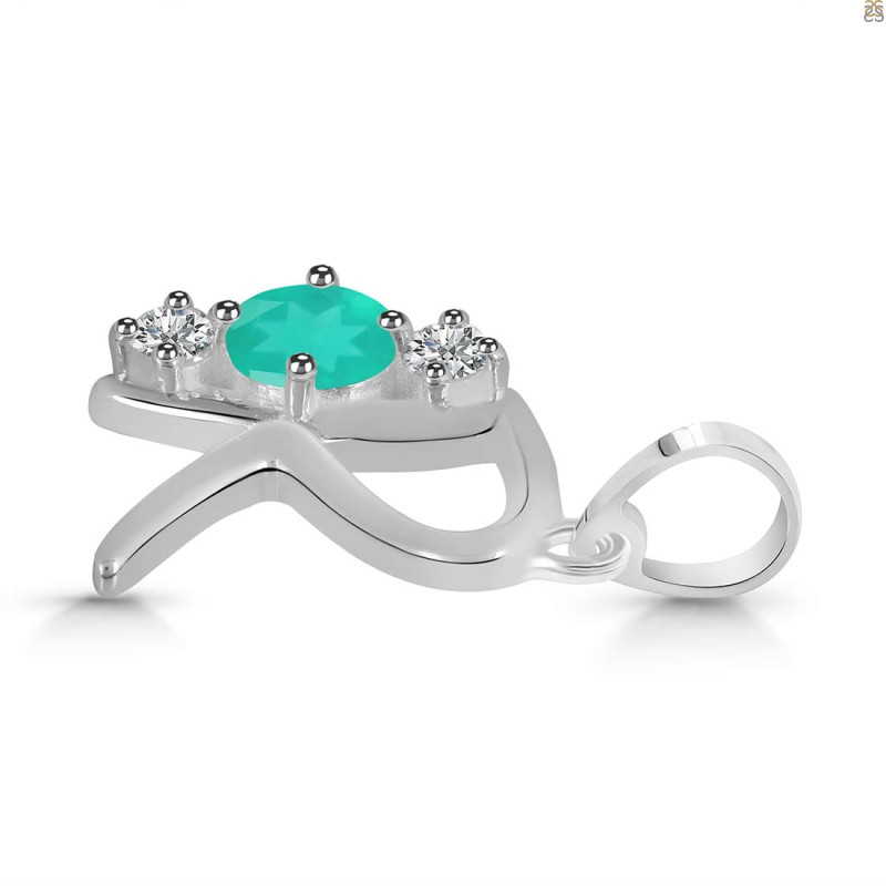 Green Onyx & White Topaz Alphabet R Pendant