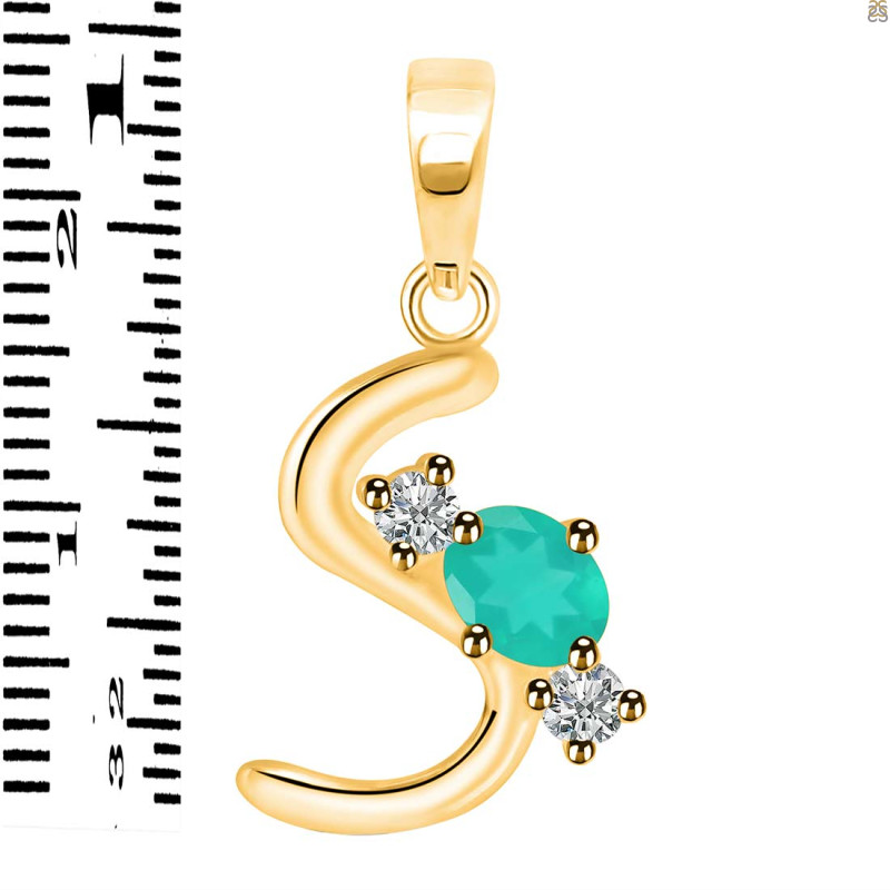 Green Onyx & White Topaz Alphabet S Pendant GRO-RDA-71.