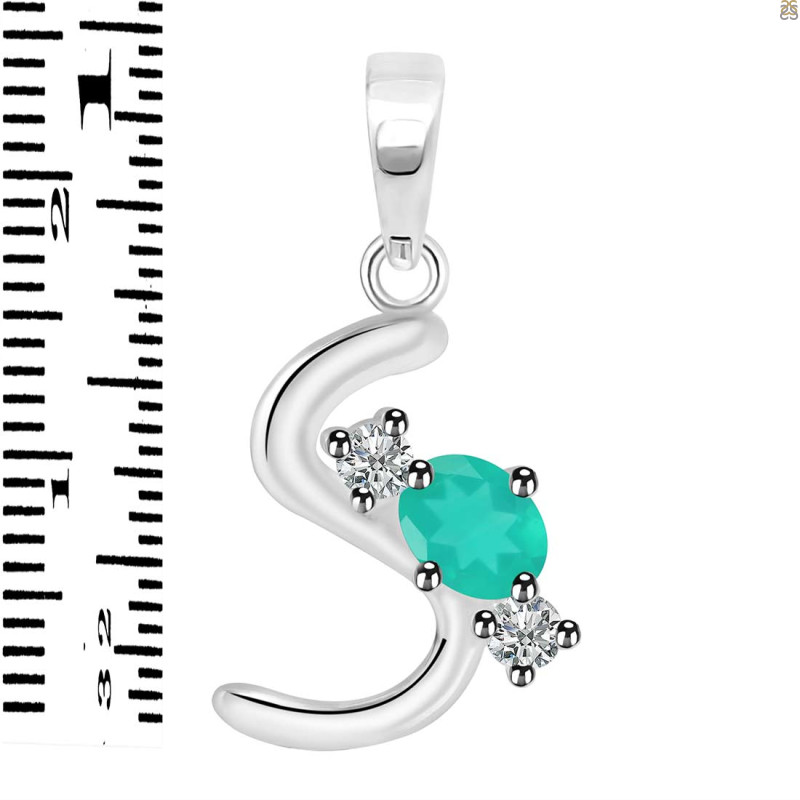 Green Onyx & White Topaz Alphabet S Pendant GRO-RDA-71.
