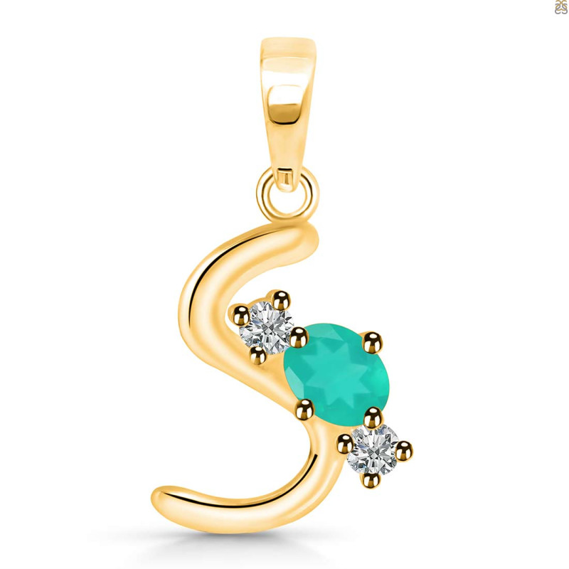 Green Onyx & White Topaz Alphabet S Pendant GRO-RDA-71.