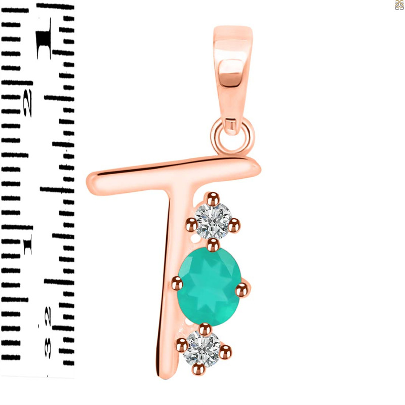 Green Onyx & White Topaz Alphabet T Pendant GRO-RDA-72.