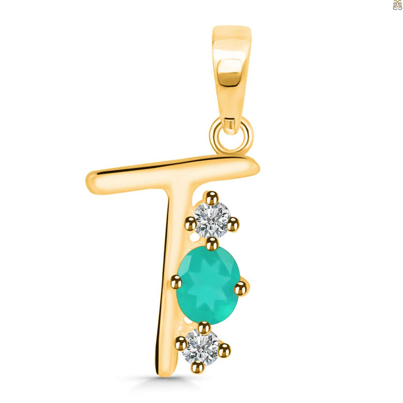 Green Onyx & White Topaz Alphabet T Pendant GRO-RDA-72.