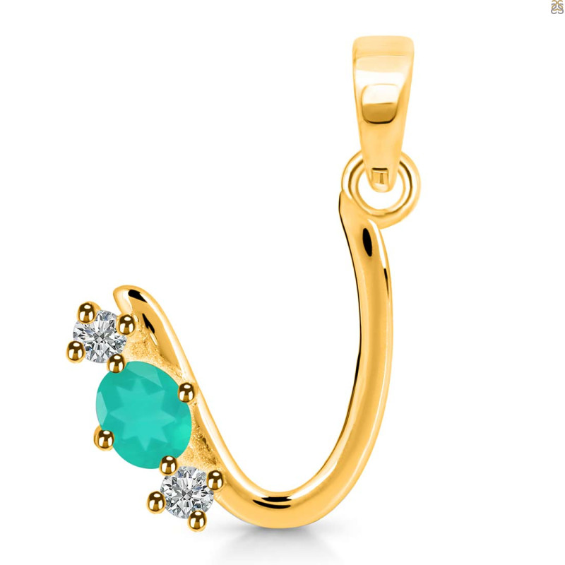Green Onyx & White Topaz Alphabet U Pendant GRO-RDA-73.
