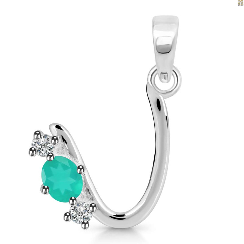 Green Onyx & White Topaz Alphabet U Pendant GRO-RDA-73.