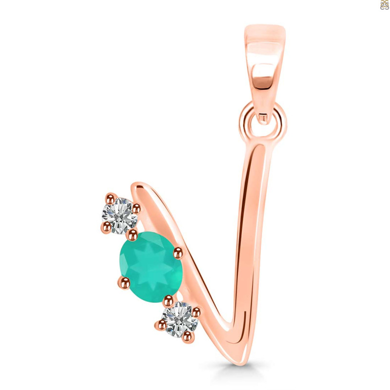 Green Onyx & White Topaz Alphabet V Pendant GRO-RDA-74.