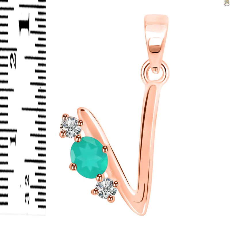 Green Onyx & White Topaz Alphabet V Pendant GRO-RDA-74.