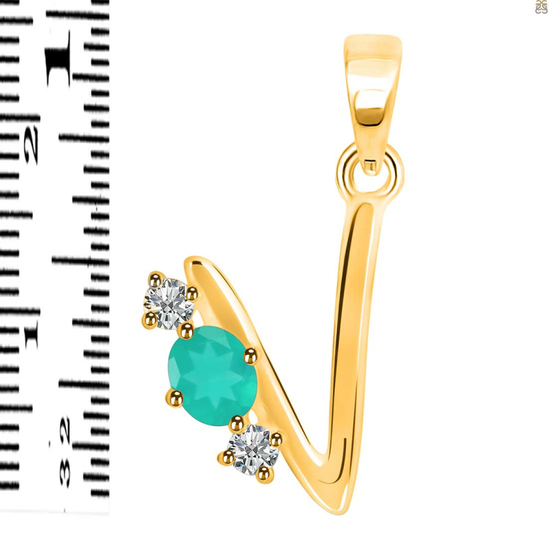 Green Onyx & White Topaz Alphabet V Pendant GRO-RDA-74.