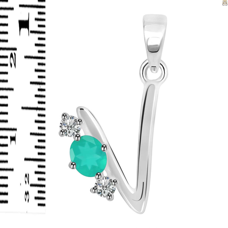 Green Onyx & White Topaz Alphabet V Pendant GRO-RDA-74.