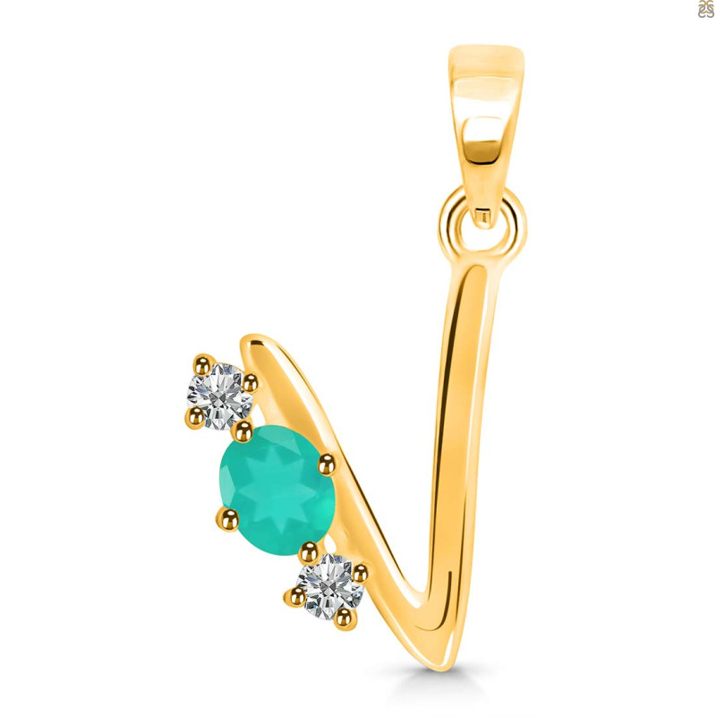 Green Onyx & White Topaz Alphabet V Pendant GRO-RDA-74.