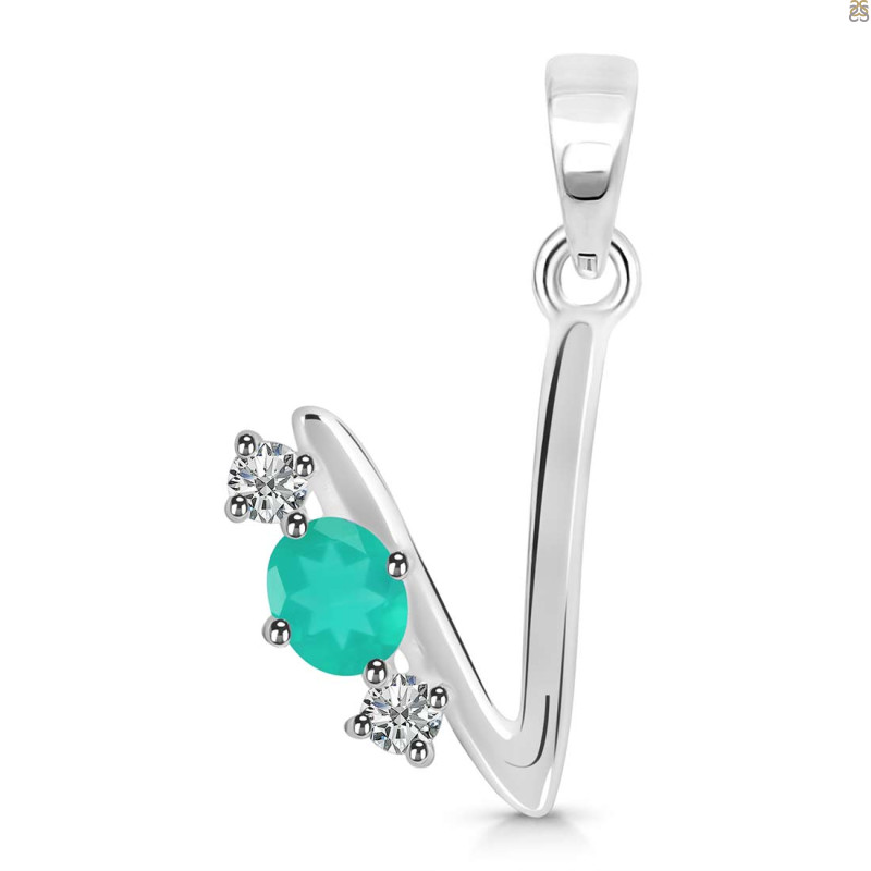 Green Onyx & White Topaz Alphabet V Pendant GRO-RDA-74.
