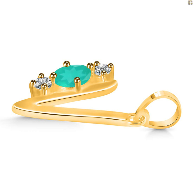 Green Onyx & White Topaz Alphabet V Pendant GRO-RDA-74.
