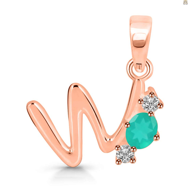 Green Onyx & White Topaz Alphabet W Pendant GRO-RDA-75.