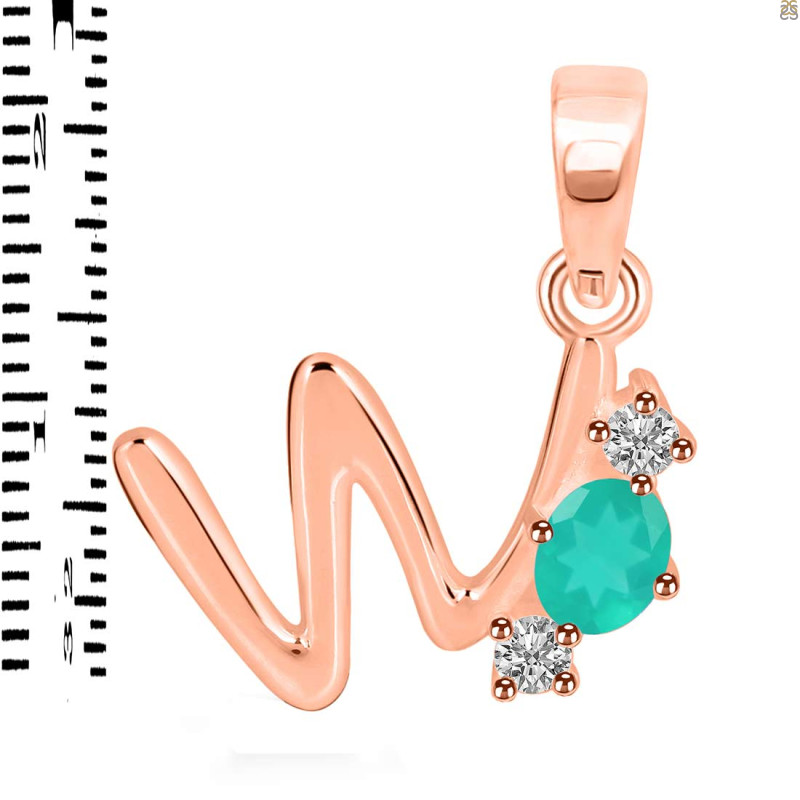 Green Onyx & White Topaz Alphabet W Pendant GRO-RDA-75.