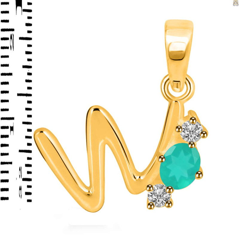 Green Onyx & White Topaz Alphabet W Pendant GRO-RDA-75.