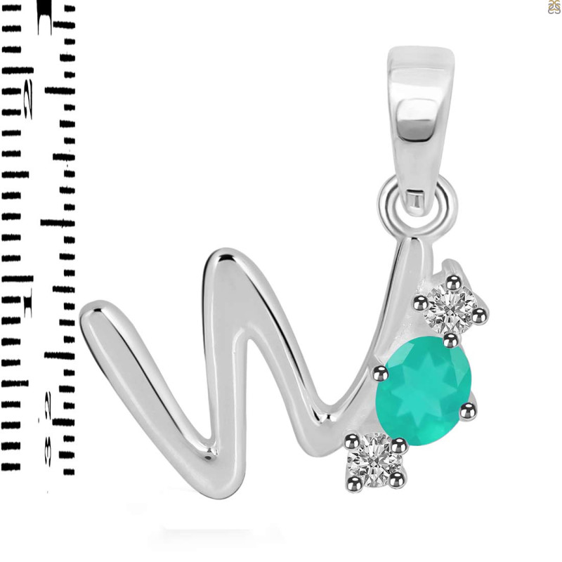 Green Onyx & White Topaz Alphabet W Pendant GRO-RDA-75.
