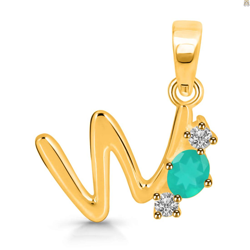 Green Onyx & White Topaz Alphabet W Pendant GRO-RDA-75.