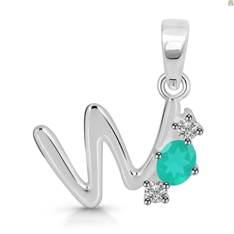 Green Onyx & White Topaz Alphabet W Pendant GRO-RDA-75.