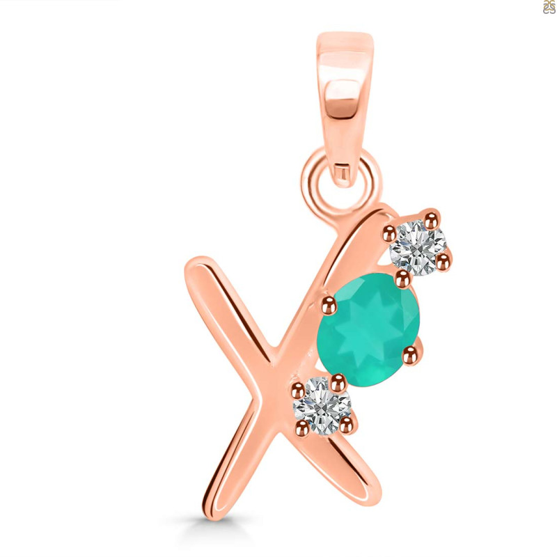 Green Onyx & White Topaz Alphabet X Pendant GRO-RDA-76.
