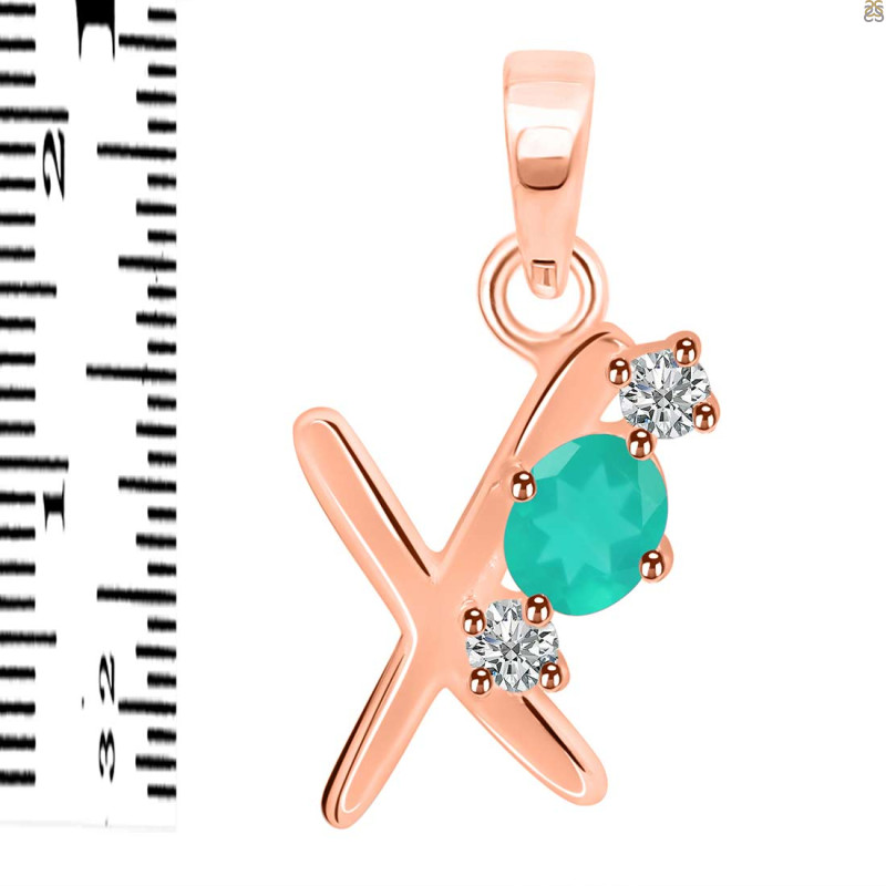 Green Onyx & White Topaz Alphabet X Pendant GRO-RDA-76.
