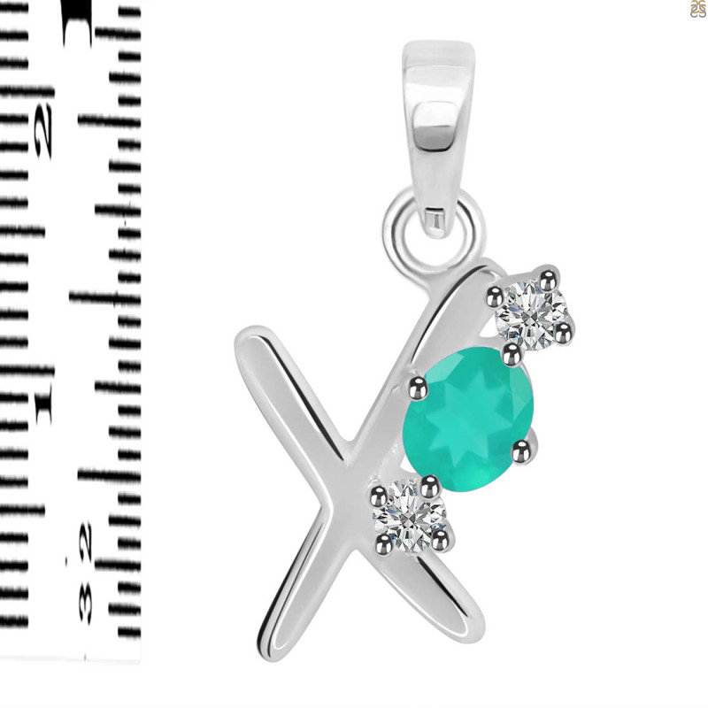 Green Onyx & White Topaz Alphabet X Pendant GRO-RDA-76.